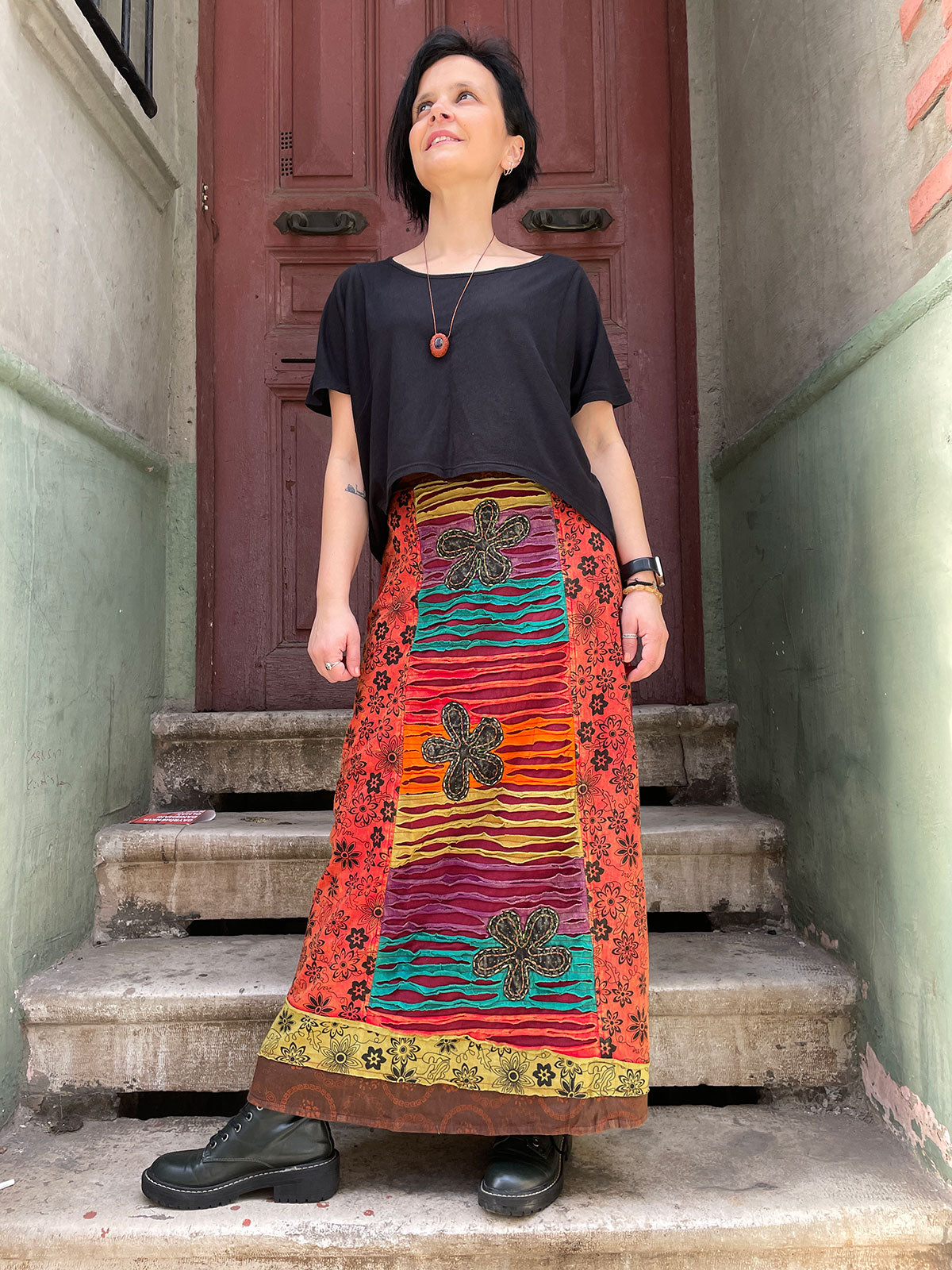 RISING INTERNATIONAL NEPAL Handmade LONG SKIRT or DRESS Multi-Color  PATCHWORK | eBay